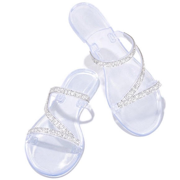 Clear Jelly Rhinestone Flat Sandal - Picture 4 of 8